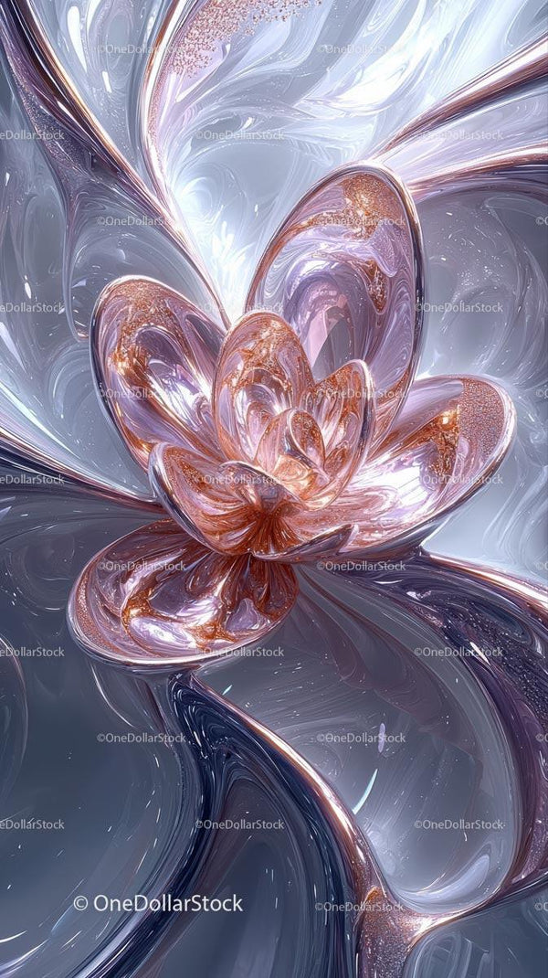 Futuristic Metallic Flower Abstract Digital Art with Flowing Textures