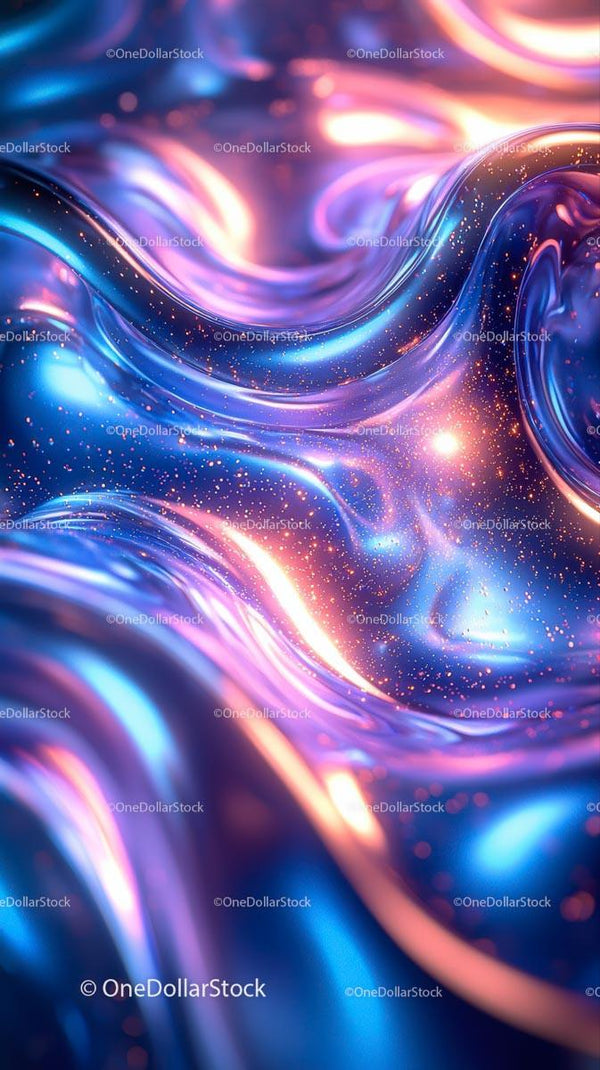Vibrant Abstract Fluid Art with Glowing Waves and Particles