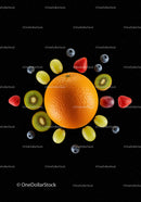 Fresh Mixed Fruits Arranged on Black Background