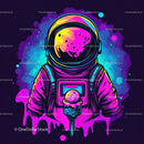 Colorful Astronaut Holding Ice Cream in Space with Galaxy Reflection
