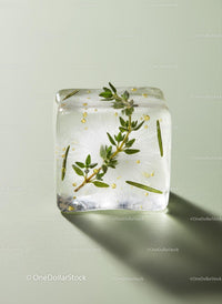 Fresh Herb Infused Ice Cube with Golden Bubbles