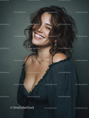 Happy Young Woman with Wavy Hair and Bright Smile