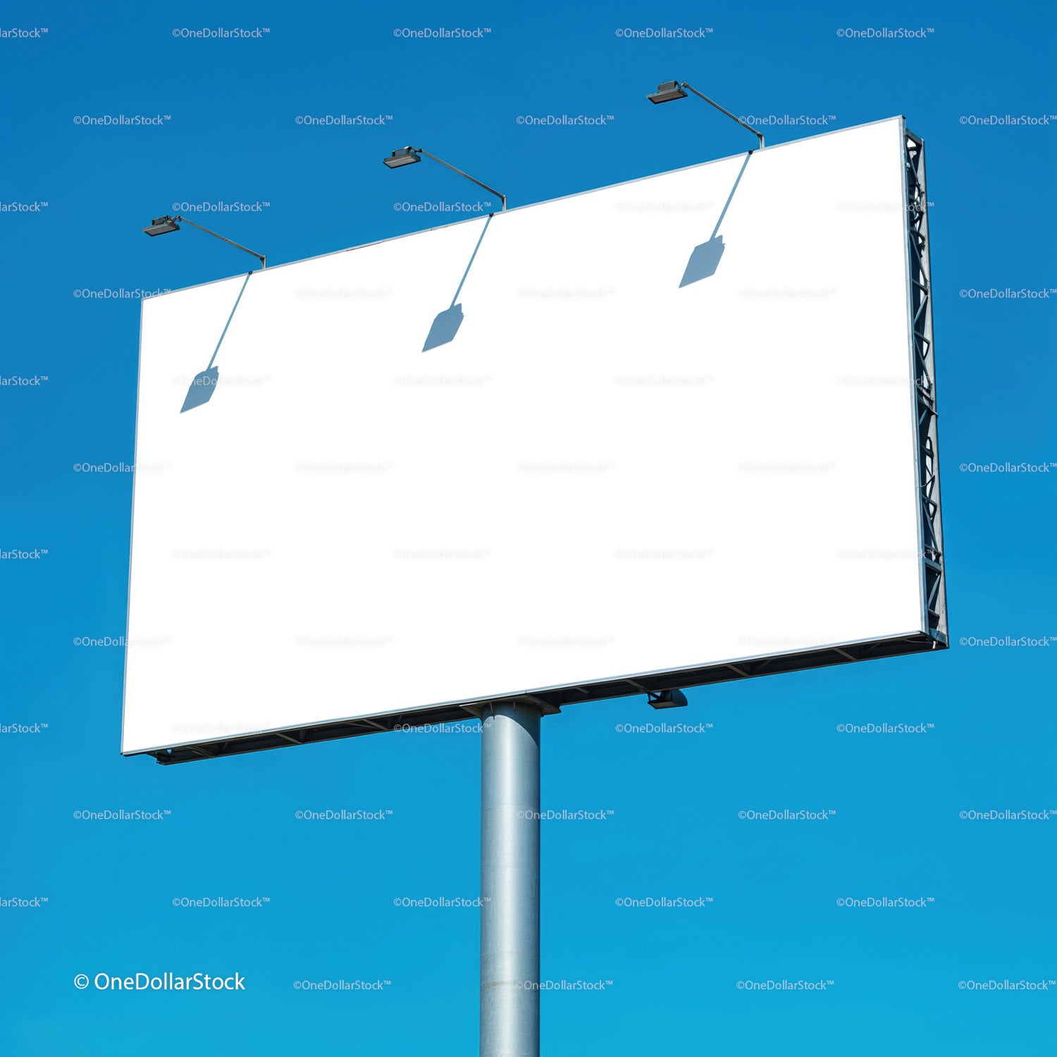 Blank white billboard against clear blue sky