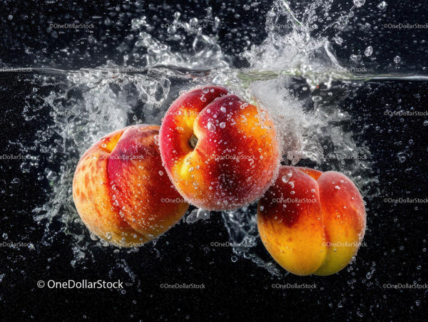 Juicy Fresh Peaches Splashing into Water in High-Resolution Photography