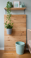 Indoor Potted Plant with Wooden Wall Panel and Decorative Shelf