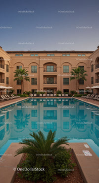 Elegant Hotel With Infinity Pool Surrounded by Palm Trees and Lounge Chairs