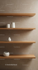 Minimalist Wooden Shelves with Ceramic Vases in Neutral Interior