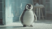 Adorable Baby Penguin Chick Standing on Snow in Natural Habitat