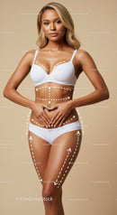 Fitness Model Measuring Body Parts in White Lingerie for Health and Beauty
