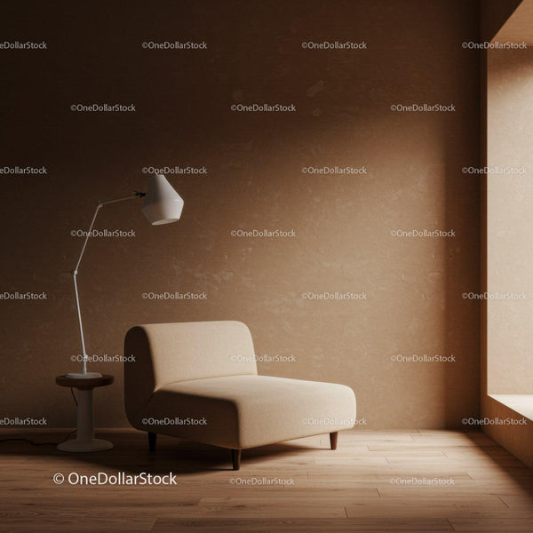 Cozy Modern Living Room with Beige Sofa and Wall Lamp