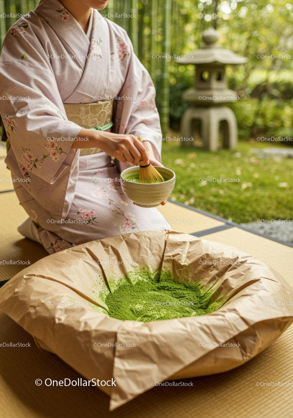 Kobieta Przygotowująca Tradycyjną Herbatę Matcha w Japońskim Ogrodzie