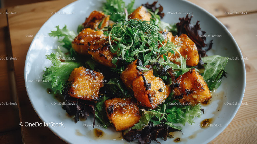 Vegetarian Salad with Grilled Pumpkin and Fresh Greens