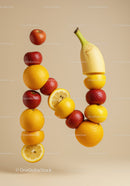 Creative arrangement of fresh fruits forming letter N