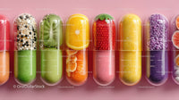 Colorful Gel Capsules and Pills in Various Bright Shades for Health and Medicine