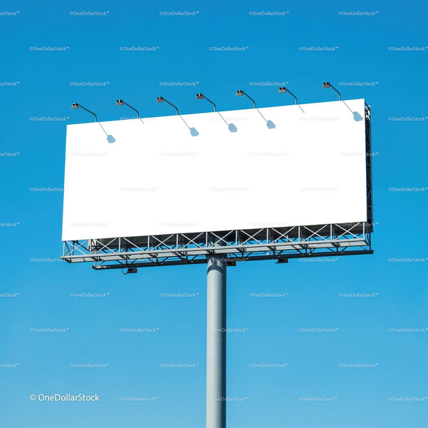 Large blank billboard against clear blue sky JPG Mockup Image