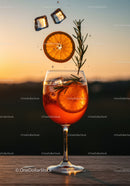 Refreshing Orange Cocktail with Ice and Rosemary Herb