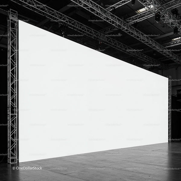 Large Empty Projection Screen in Industrial Studio Space JPG Mockup Image