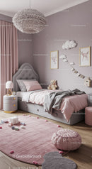 Stylish Children's Bedroom with Cloud and Deer Wall Art and Soft Pink Decor
