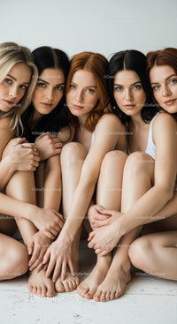 Diverse Group of Women Sitting Close Together for a Fashion Portrait