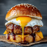 Gourmet Burger with Fried Egg and Barbecue Sauce