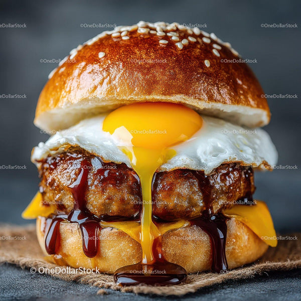 Gourmet Burger with Fried Egg and Barbecue Sauce