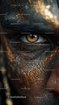 Close-up of An African Tribal Face with Gold Metallic Body Art