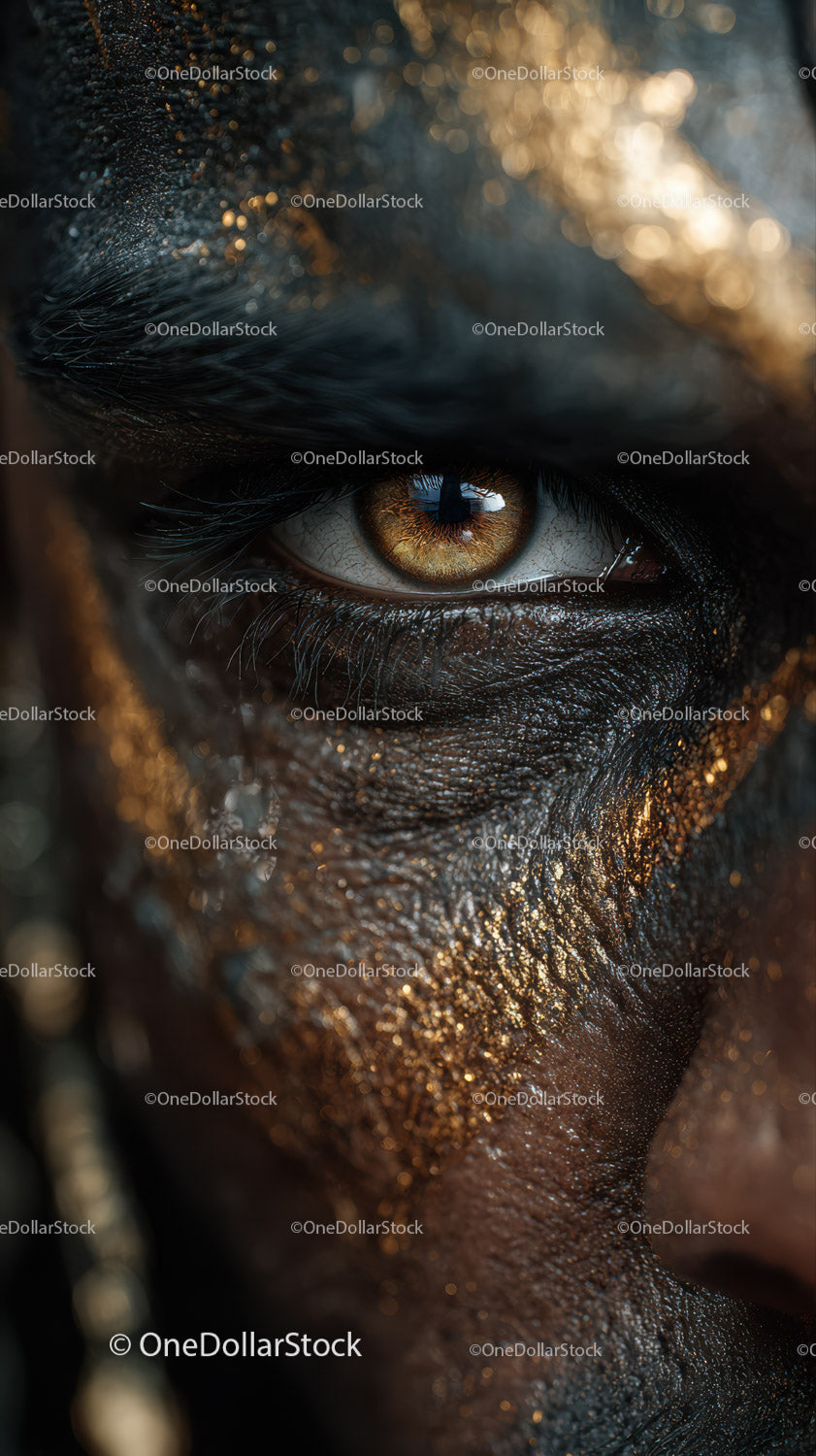 Close-up of An African Tribal Face with Gold Metallic Body Art