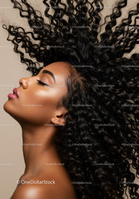 Portrait of woman with voluminous curly hair profile