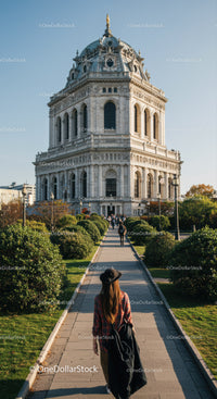 Historic City Landmark Tower with Visitors and Green Park Scene