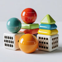 Colorful Wooden Geometric Shapes and Stacking Blocks for Children