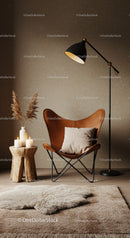 Cozy modern corner with leather chair and soft rug