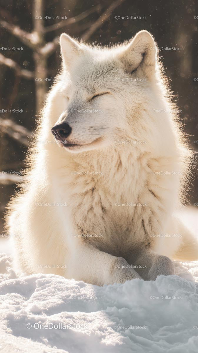 Serene Arctic Wolf in Snowy Wilderness Landscape