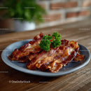 Crispy Bacon Strips with Parsley Garnish on Wooden Table