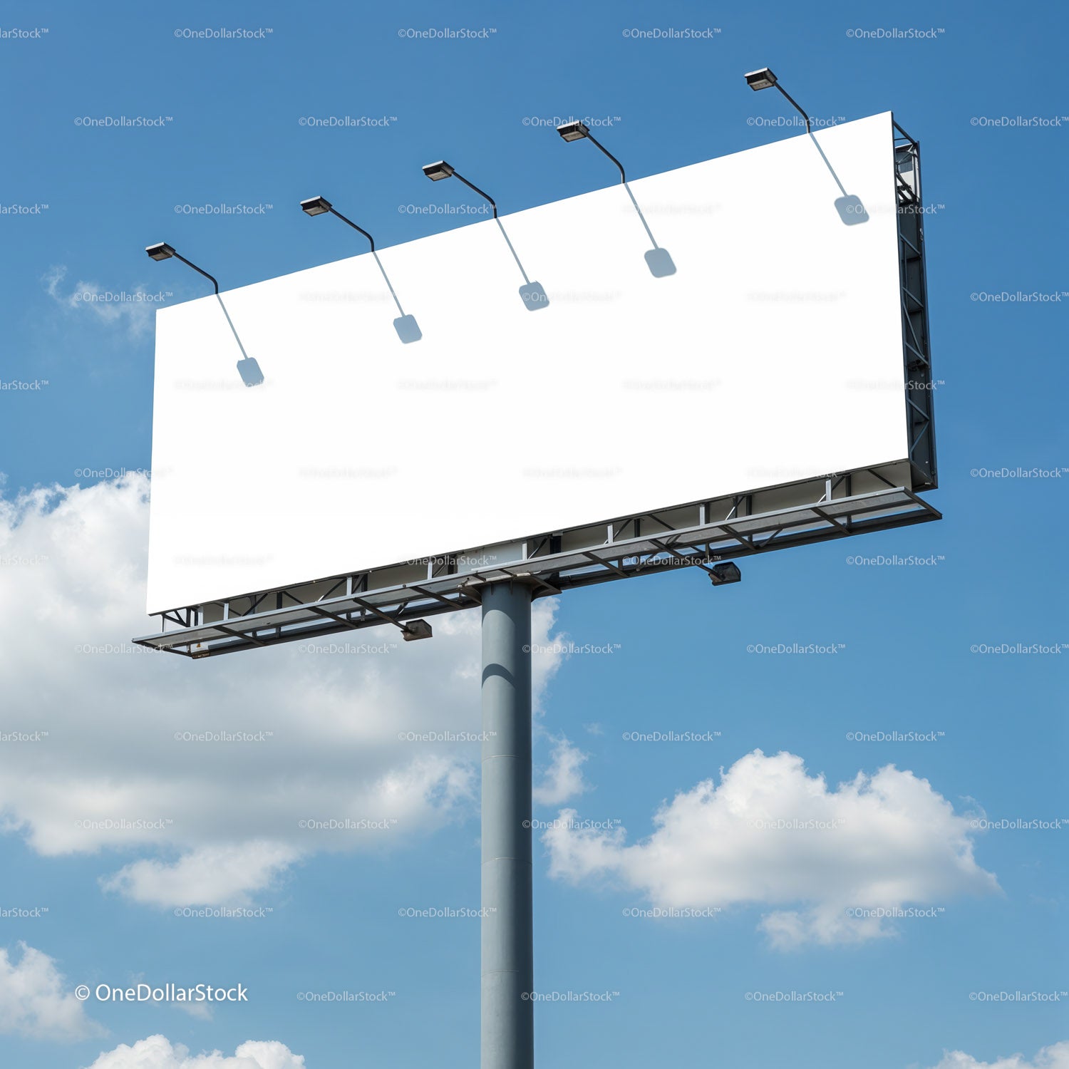 Empty White Billboard Against Clear Blue Sky