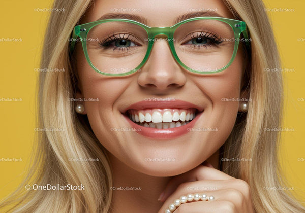 Close Up of Smiling Woman Wearing Green Glasses