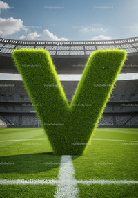 Green Grass Letter V Standing on Soccer Field