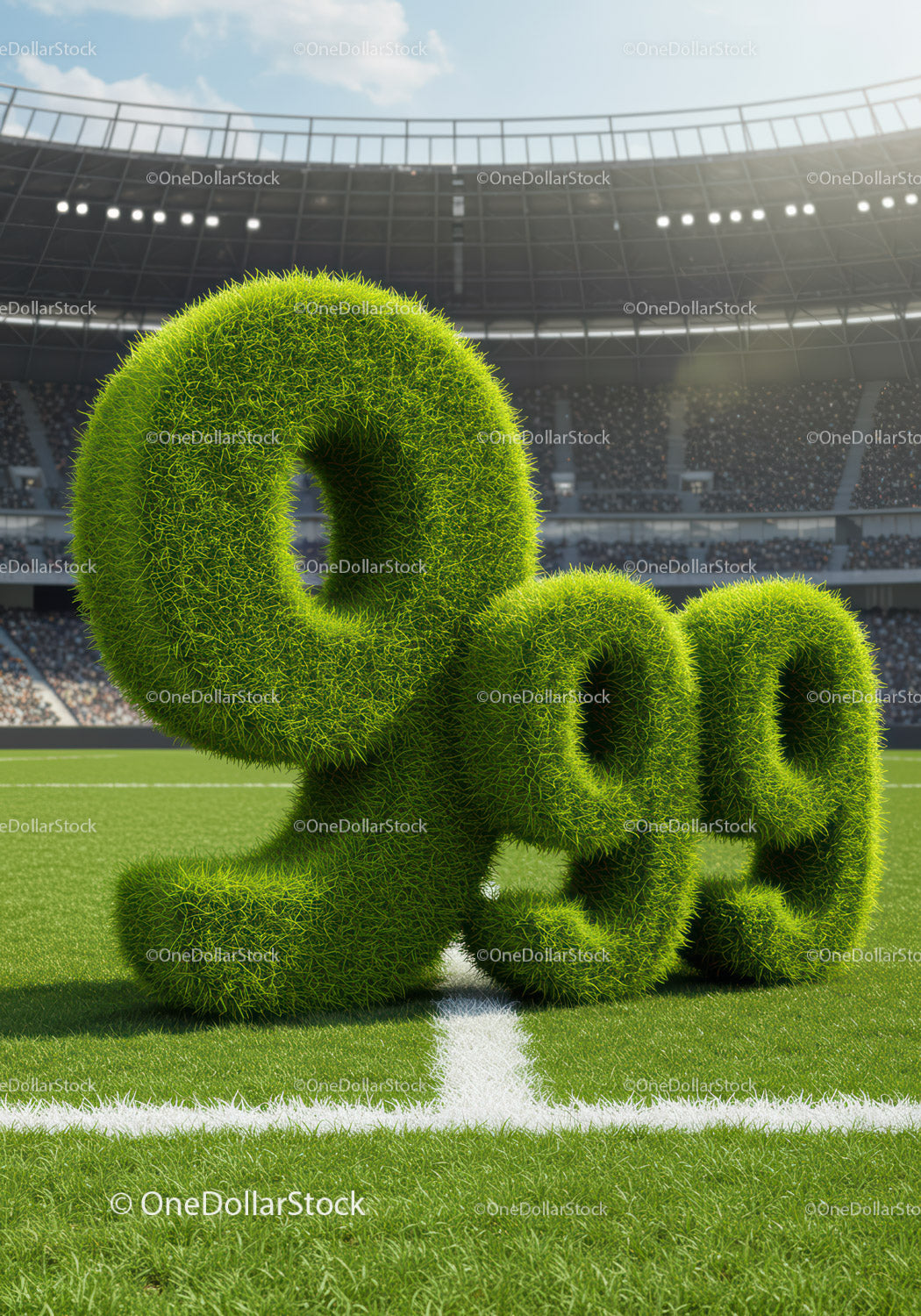 Zielony numer 2024 wykonany z trawy na boisku piłkarskim
