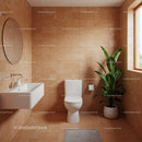 Modern Bathroom with Terracotta Tiles and Lush Green Plant