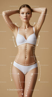 Elegant Young Woman in White Lingerie with Arm Behind Head on Neutral Background