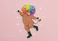 Colorful Cartoon Bull with Rainbow Hair in Funky Streetwear