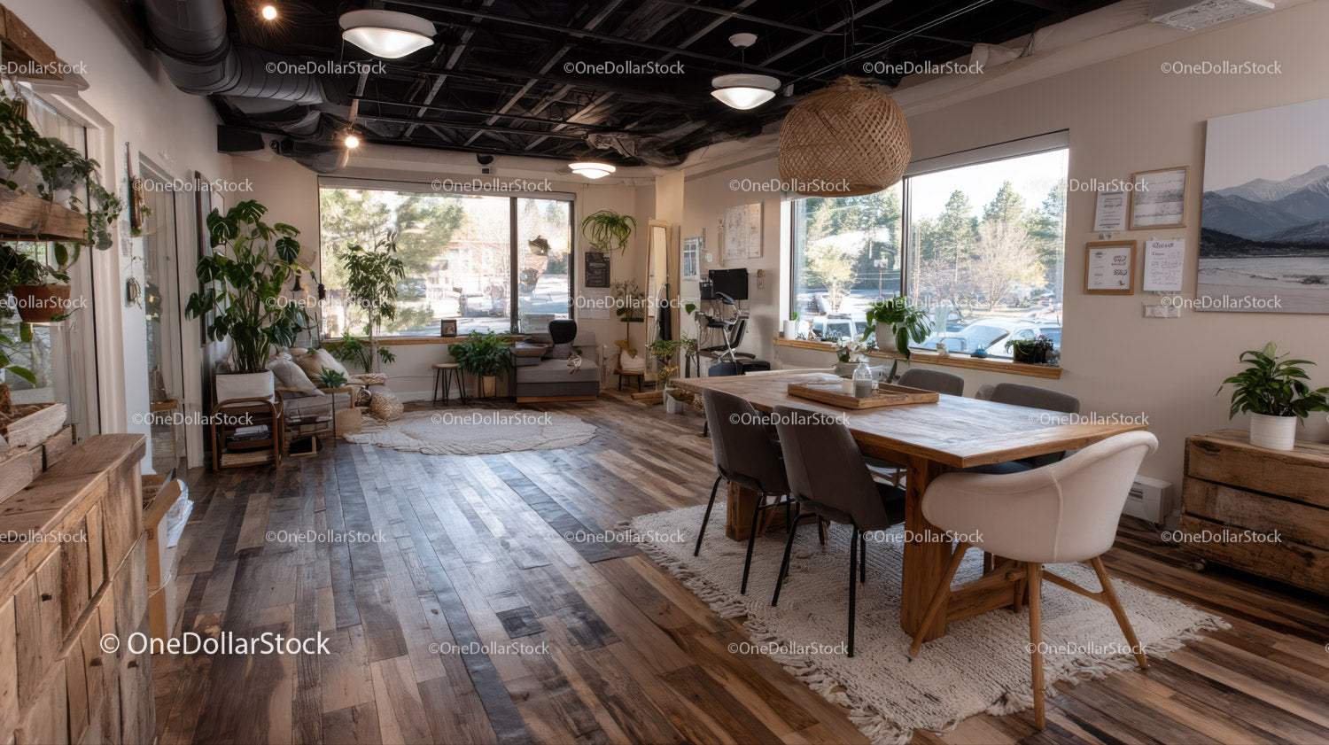 Bright Modern Coworking Space with Indoor Plants and Hardwood Floors