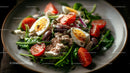 Fresh Spinach and Tomato Salad with Boiled Eggs and Tuna