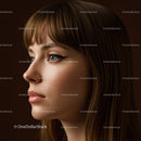Beautiful Young Woman with Green Eyes and Chestnut Hair in Elegant Portrait