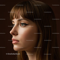 Beautiful Young Woman with Green Eyes and Chestnut Hair in Elegant Portrait