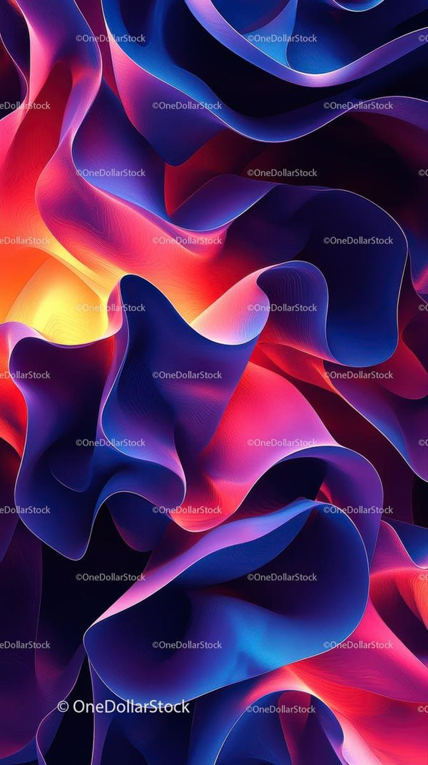Vibrant Abstract Ribbons with Glowing Lines in a Digital Art Style