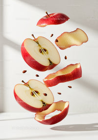 Floating Red Apple Halves with Peels and Seeds