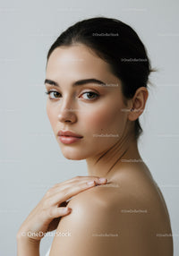 Elegant Portrait of Young Woman with Flawless Skin and Natural Beauty
