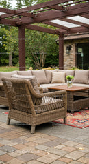 Elegant Outdoor Lawn Sofa Set with Wicker Chairs and Coffee Table