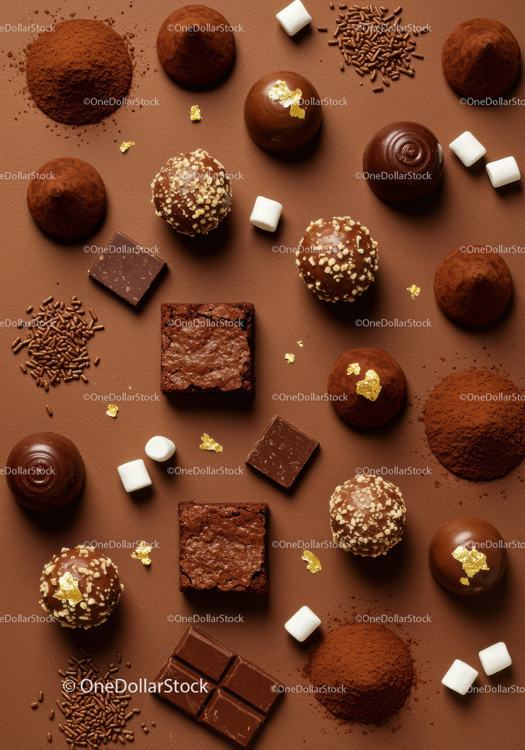 Assorted gourmet chocolates and brownies with toppings