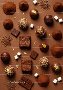 Assorted gourmet chocolates and brownies with toppings